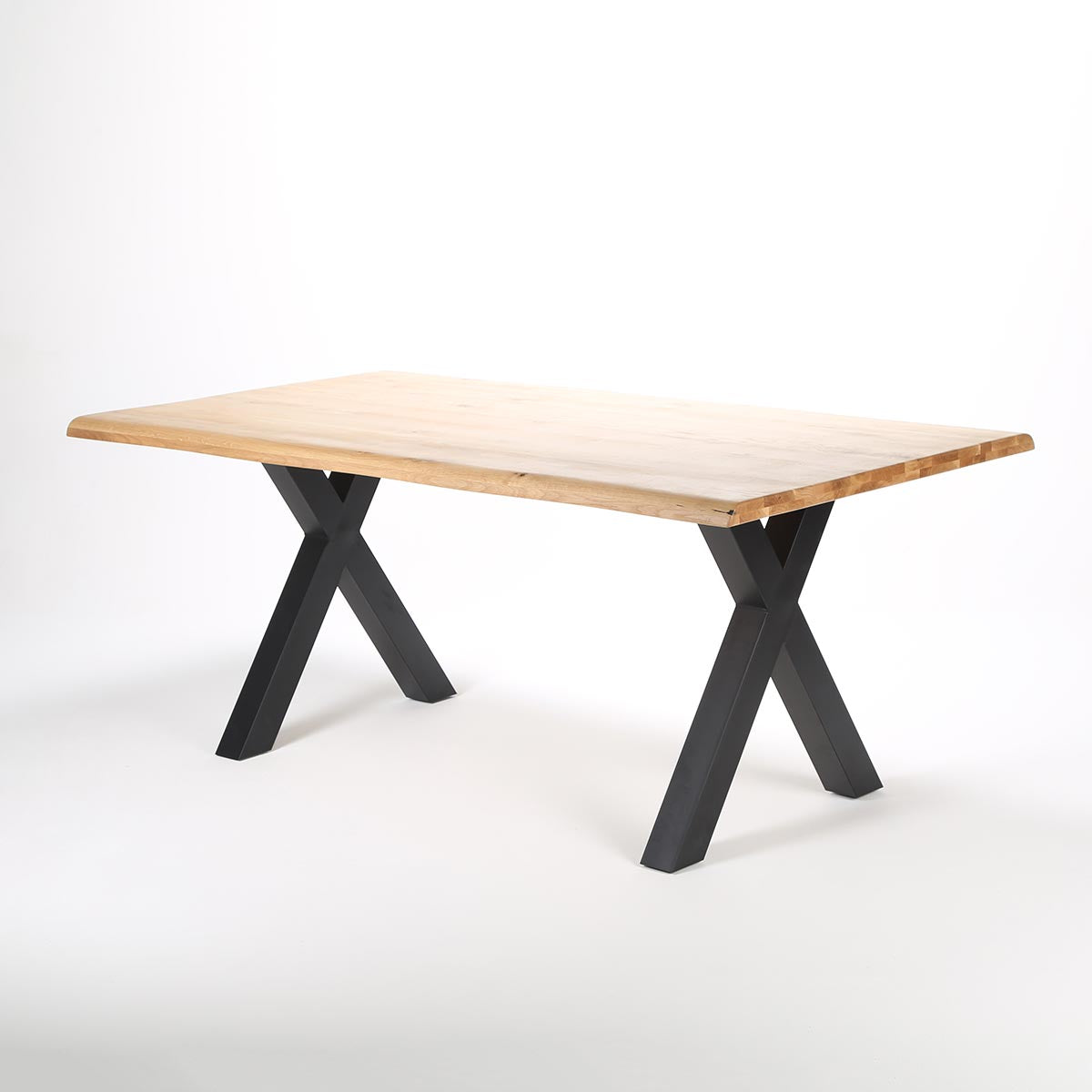 Esstisch Baumkante Eiche massiv 220x100cm mit X-Gestell