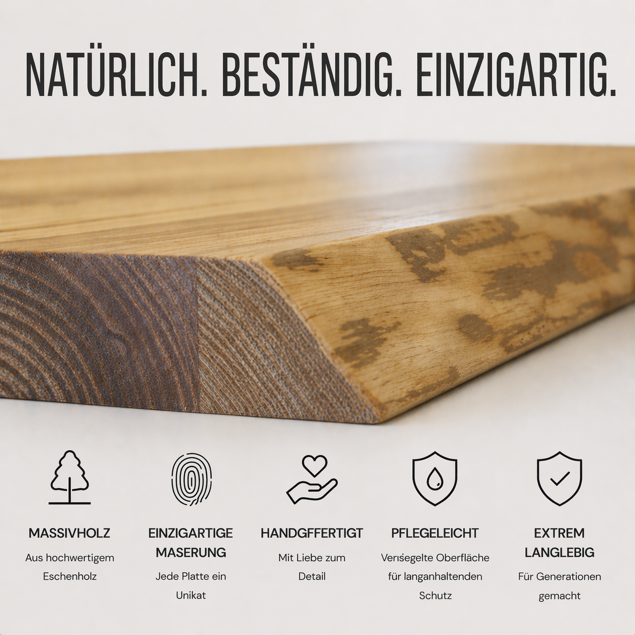 Tischplatte 200x100 cm mit Baumkante aus massiver Esche