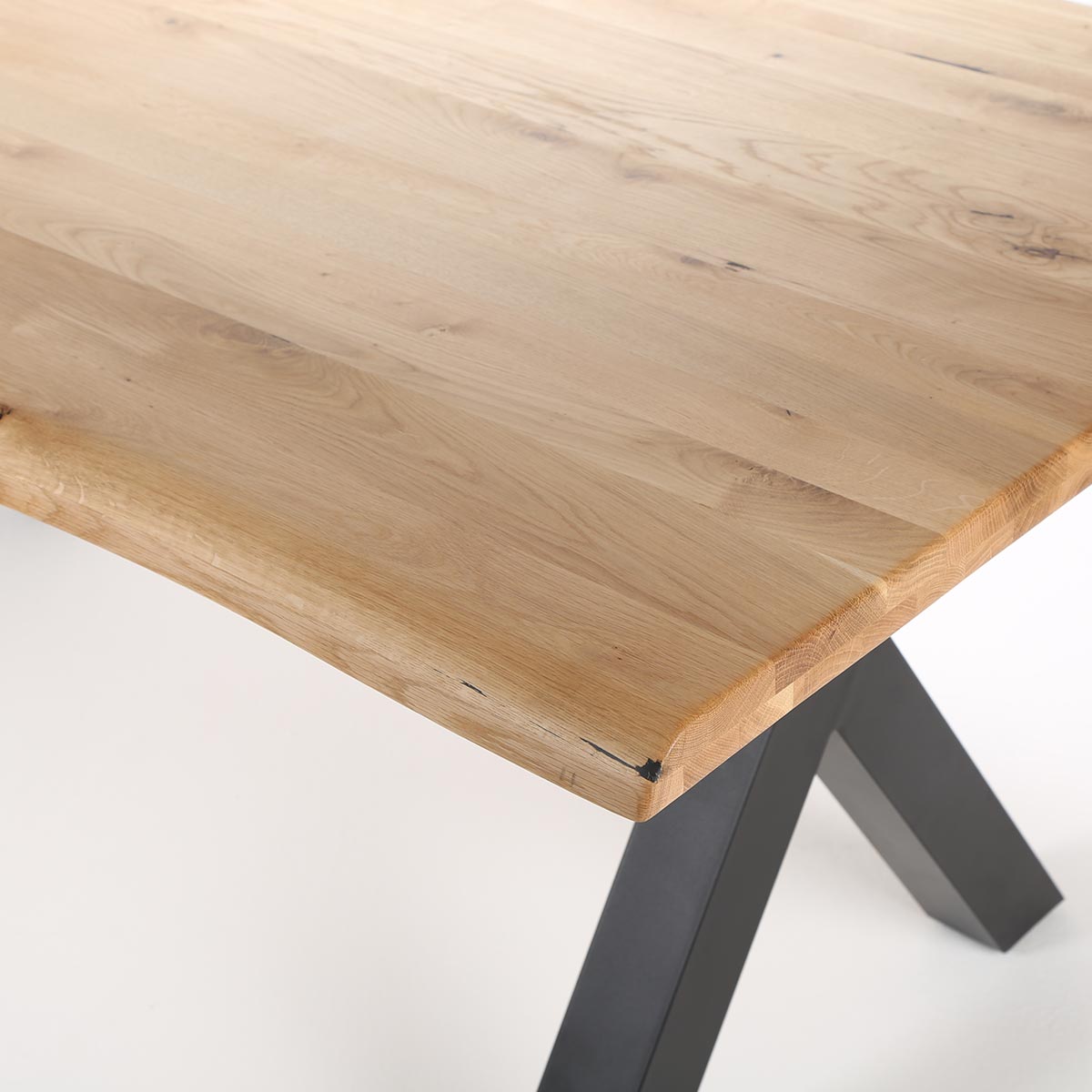 Baumkantentisch Eiche massiv 160x100cm mit X-Gestell