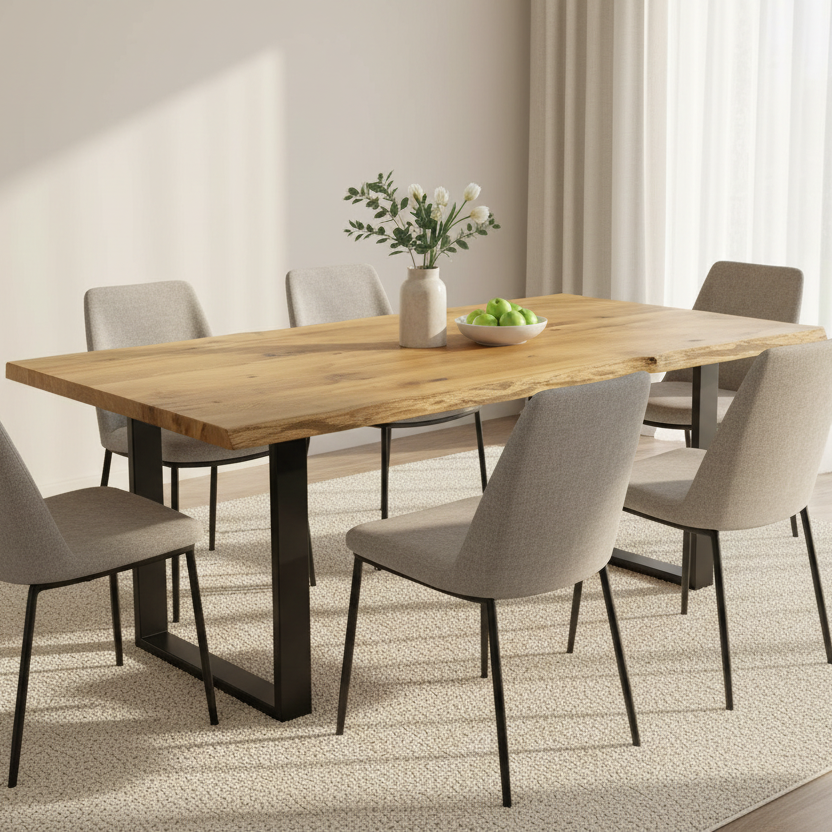 Tischplatte 240x100 cm mit Baumkante aus massiver Eiche