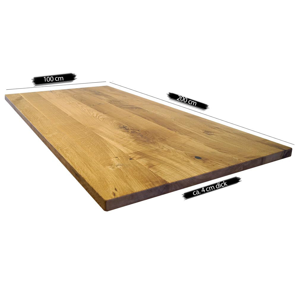 Tischplatte 200x100 cm ohne Baumkante aus massiver Eiche