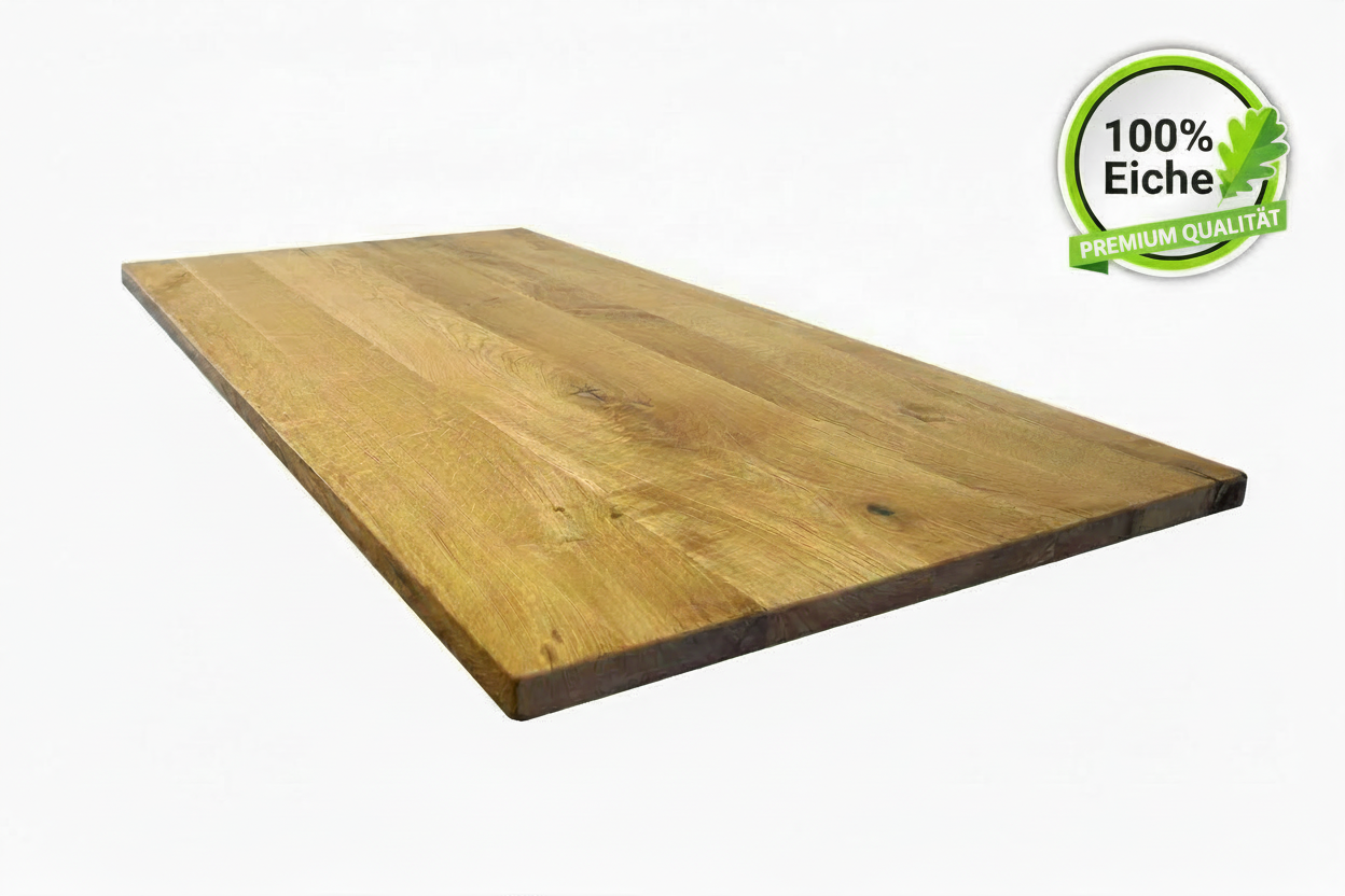 Tischplatte 260x100 cm ohne Baumkante aus massiver Eiche