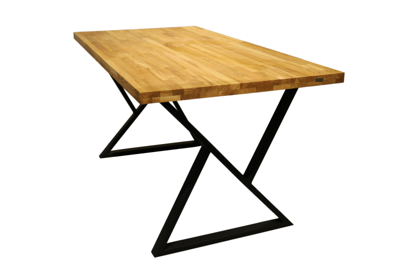 Tischplatte 160 x 80 cm aus massiver Eiche mit Aufdopplung am Rand inkl. Doppel-Dreieck Gestell